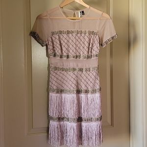 Topshop Sequin Mesh Panel Mini Flapper Dress Mauve